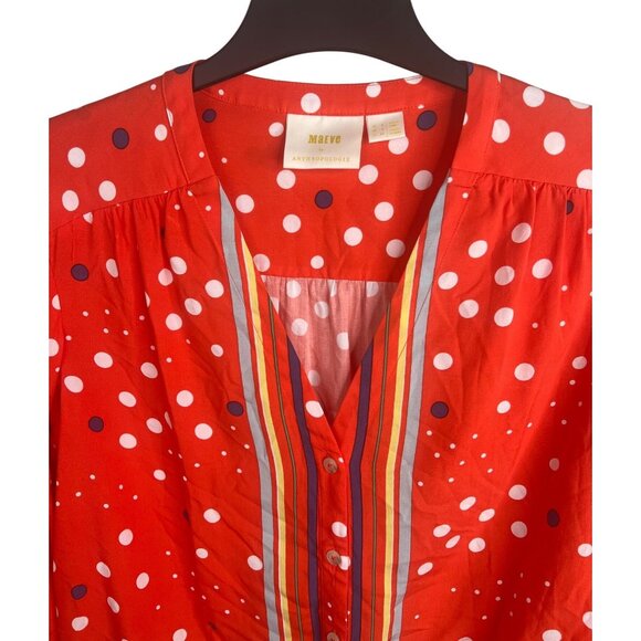 Anthropologie Maeve Elan Scarf Orange Polka Dot Long-Sleeve Button-Down Blouse 2 - Picture 15 of 16